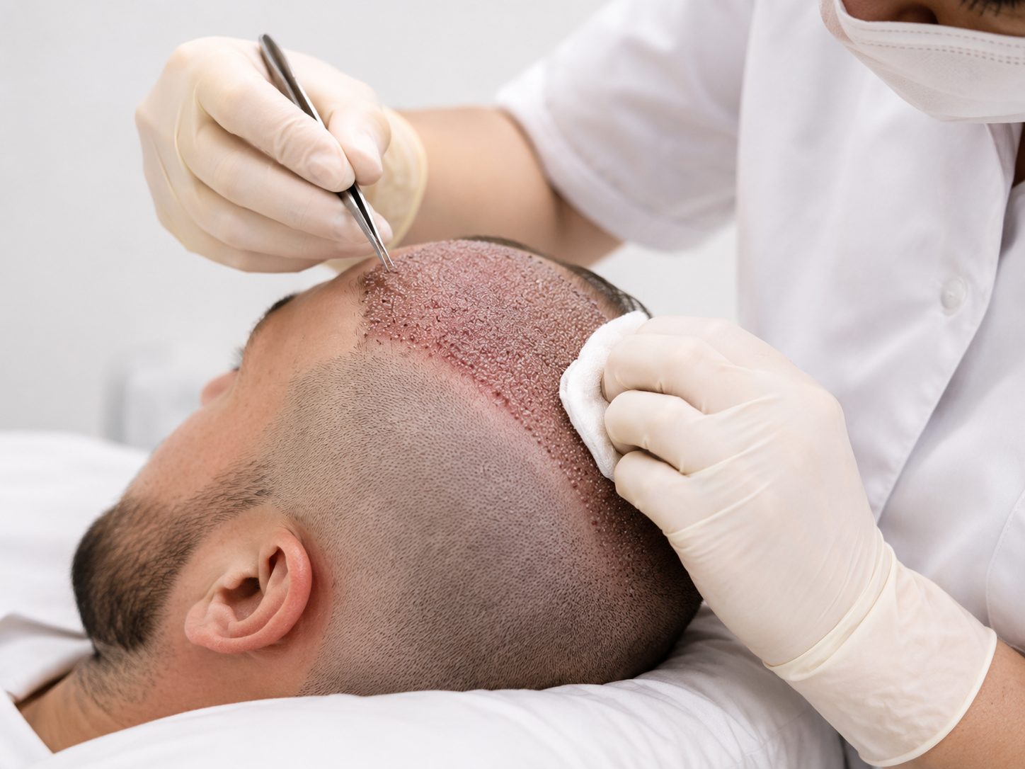 Greffe de cheveux FUE en cours d'implantation à la Clinique Phenicia à Marseille